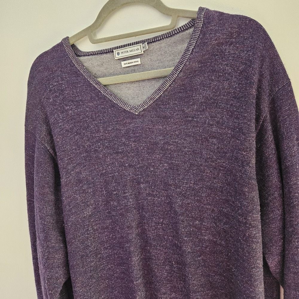 Peter Millar 100% Merino Wool‎ Sweater Men's M Dark Purple V-Neck Long Sleeve